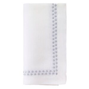 10 Bodrum PEARLS Dinner Napkins White w Bluebell 100% Linen w Embroidery